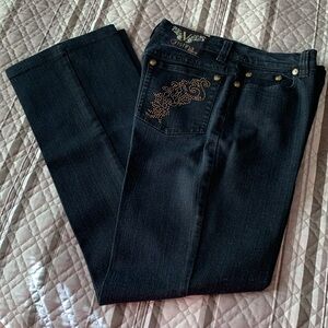 V Cristina Black Straight Leg Jeans with Gold Studded Back Pockets EUC